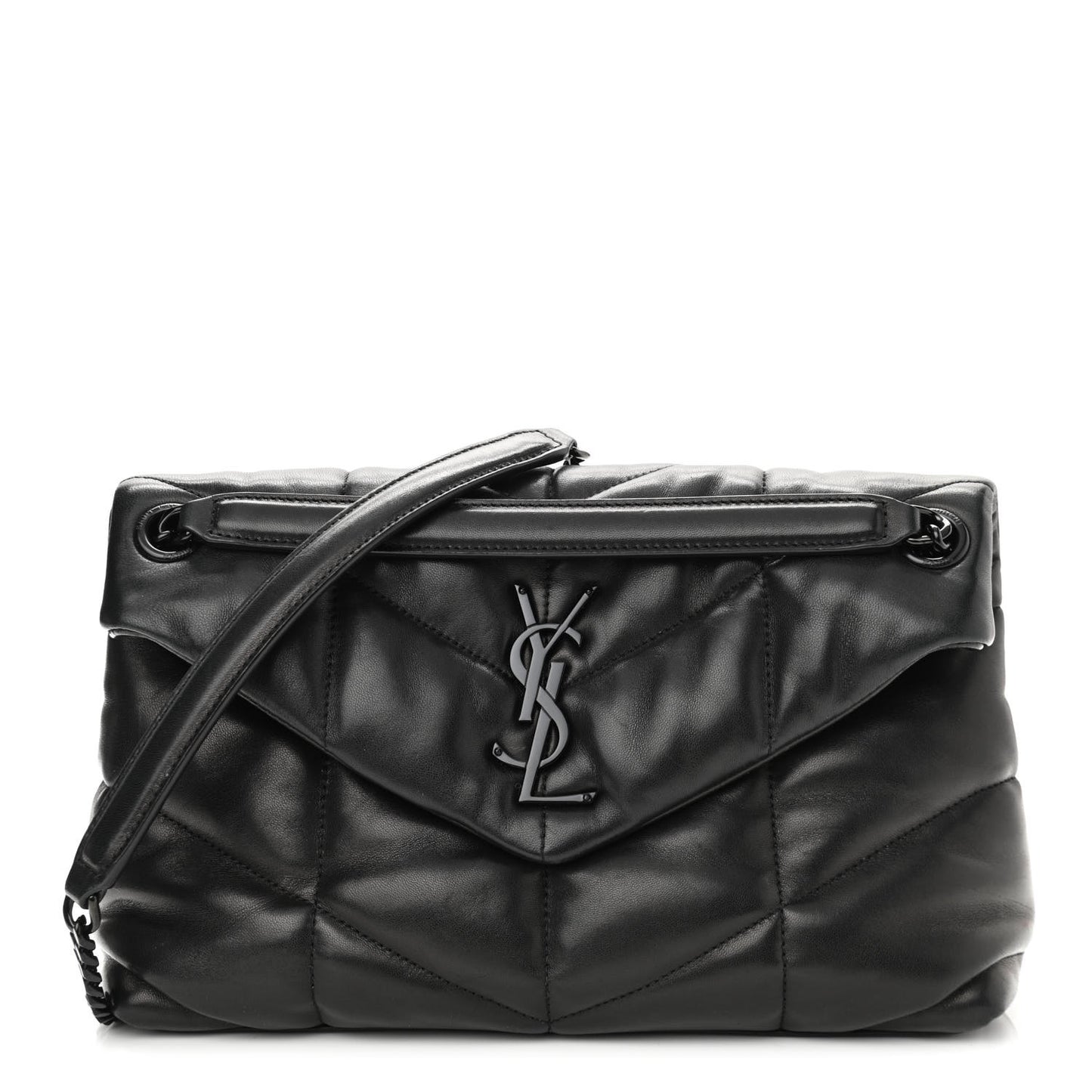 Lambskin Quilted Small Loulou Puffer Monogram Chain Satchel Black