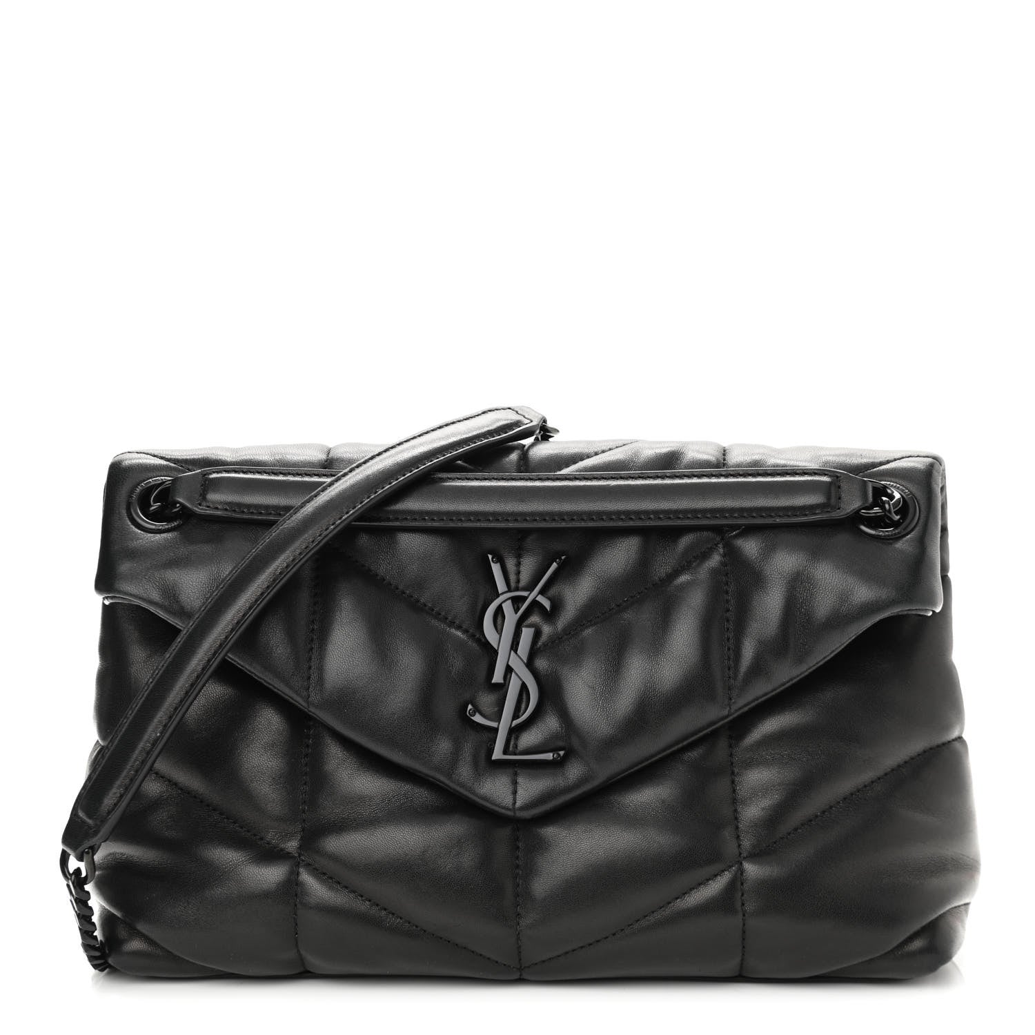 Saint Laurent Lambskin Quilted Small Loulou Puffer Monogram Chain Satchel Black 1 of 10