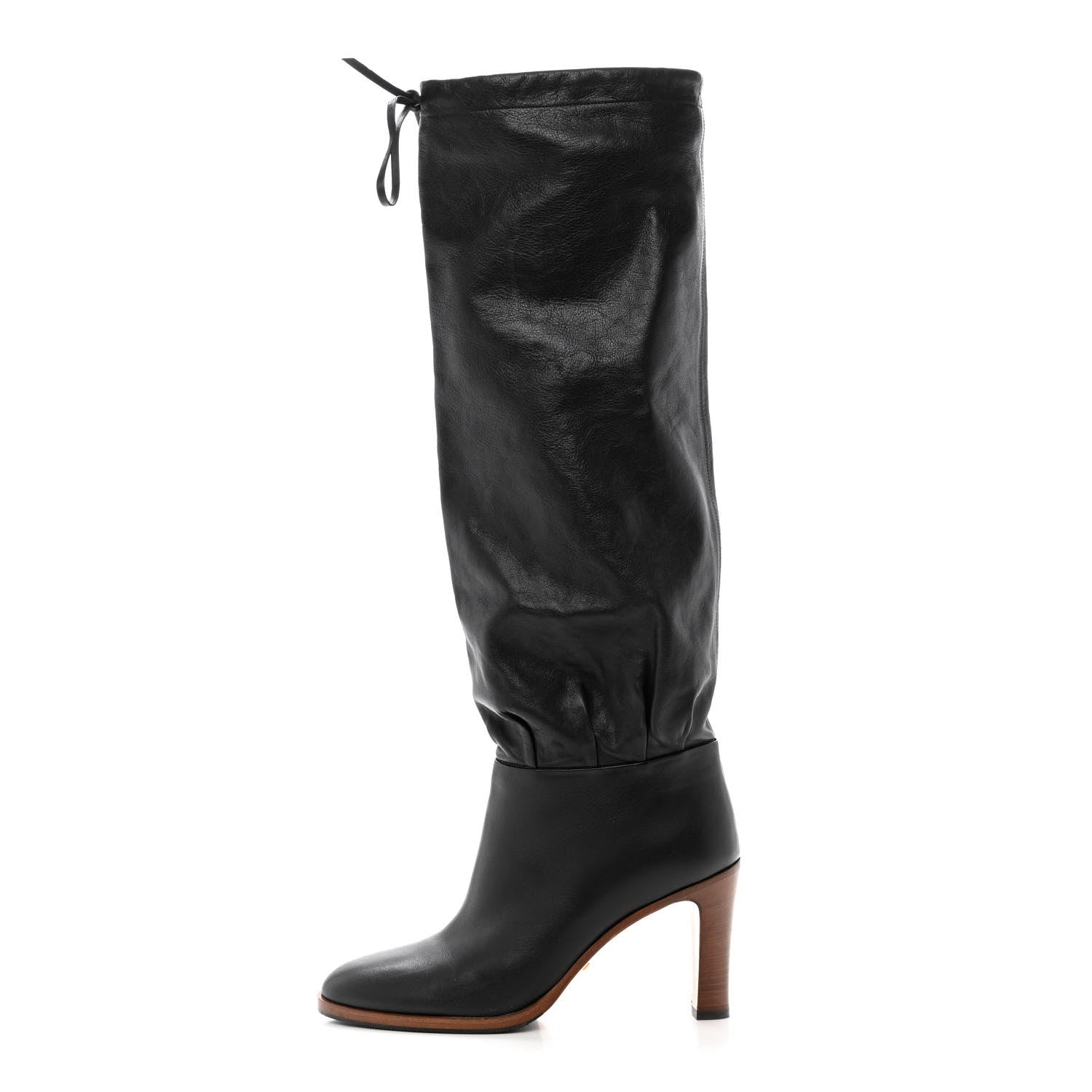 Gucci Deauville Calfskin Cinched Knee High Boots 38 Black 1 of 9