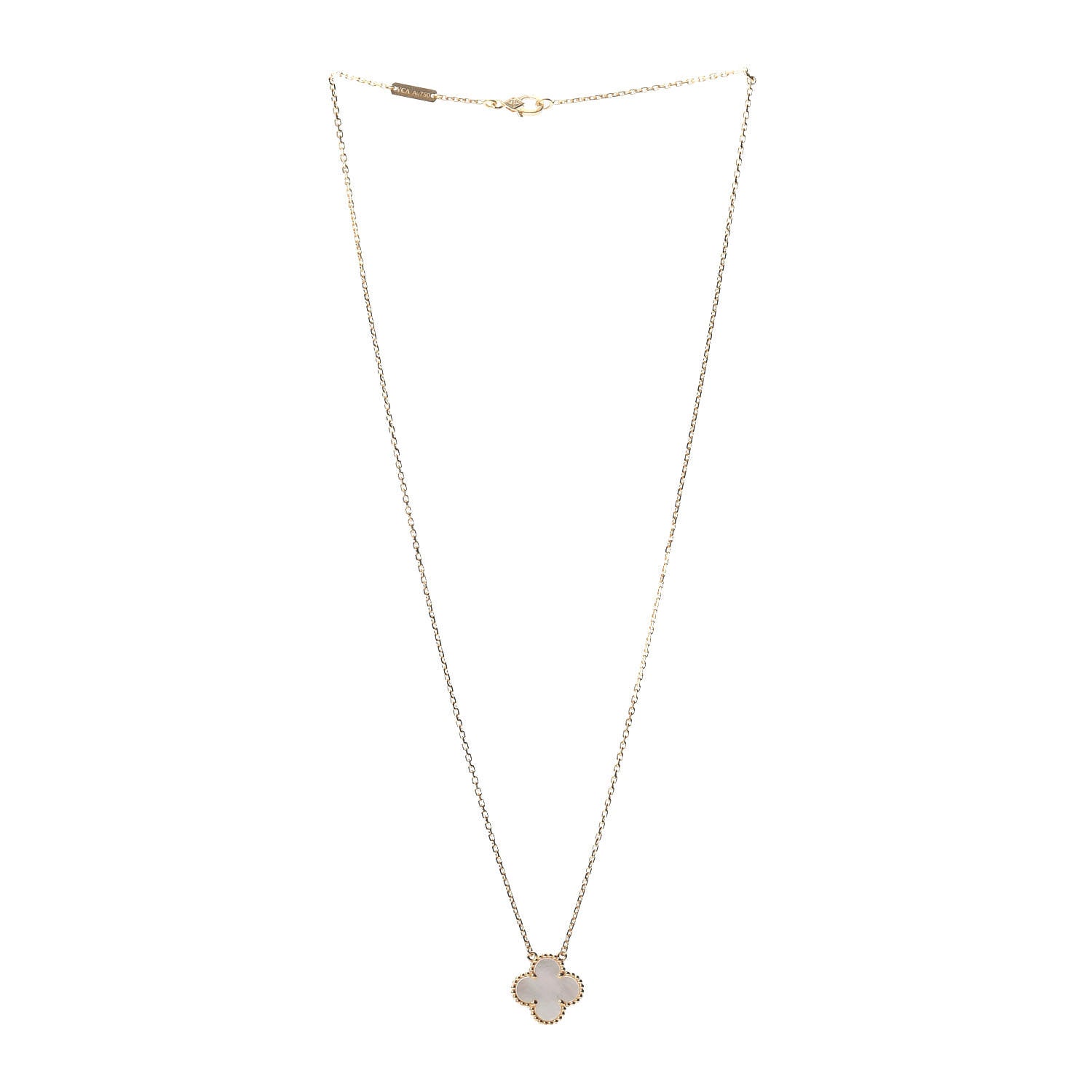 Van Cleef & Arpels 18K Yellow Gold Mother of Pearl Vintage Alhambra Pendant Necklace 3 of 4