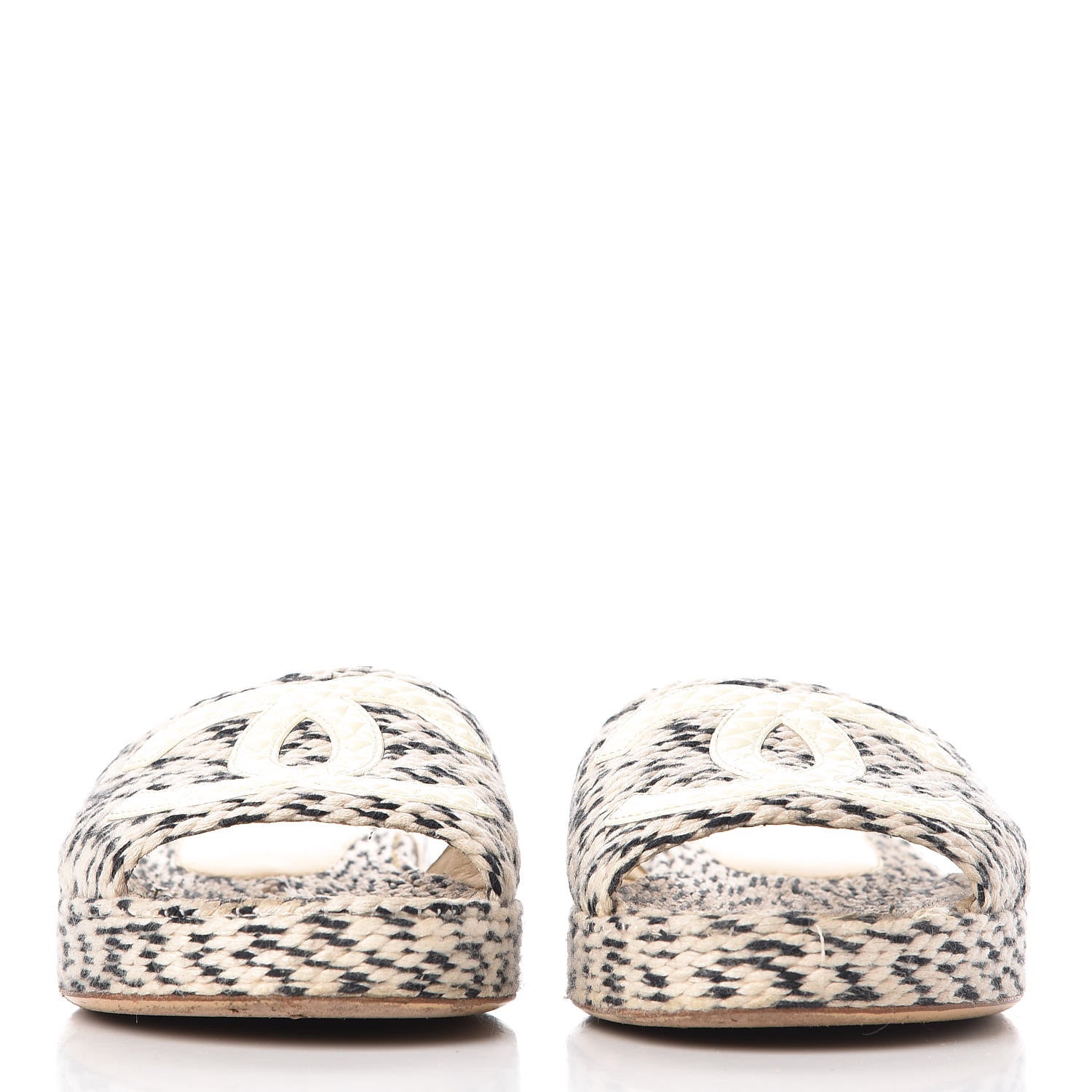 Chanel Cord CC Espadrille Slip On Sandals 38 Beige Black 2 of 18