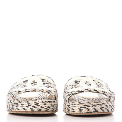 Chanel Cord CC Espadrille Slip On Sandals 38 Beige Black 2 of 18
