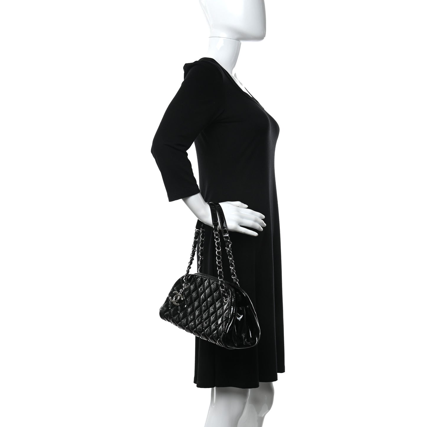 Patent Quilted Small Just Mademoiselle Bowling Bag Black