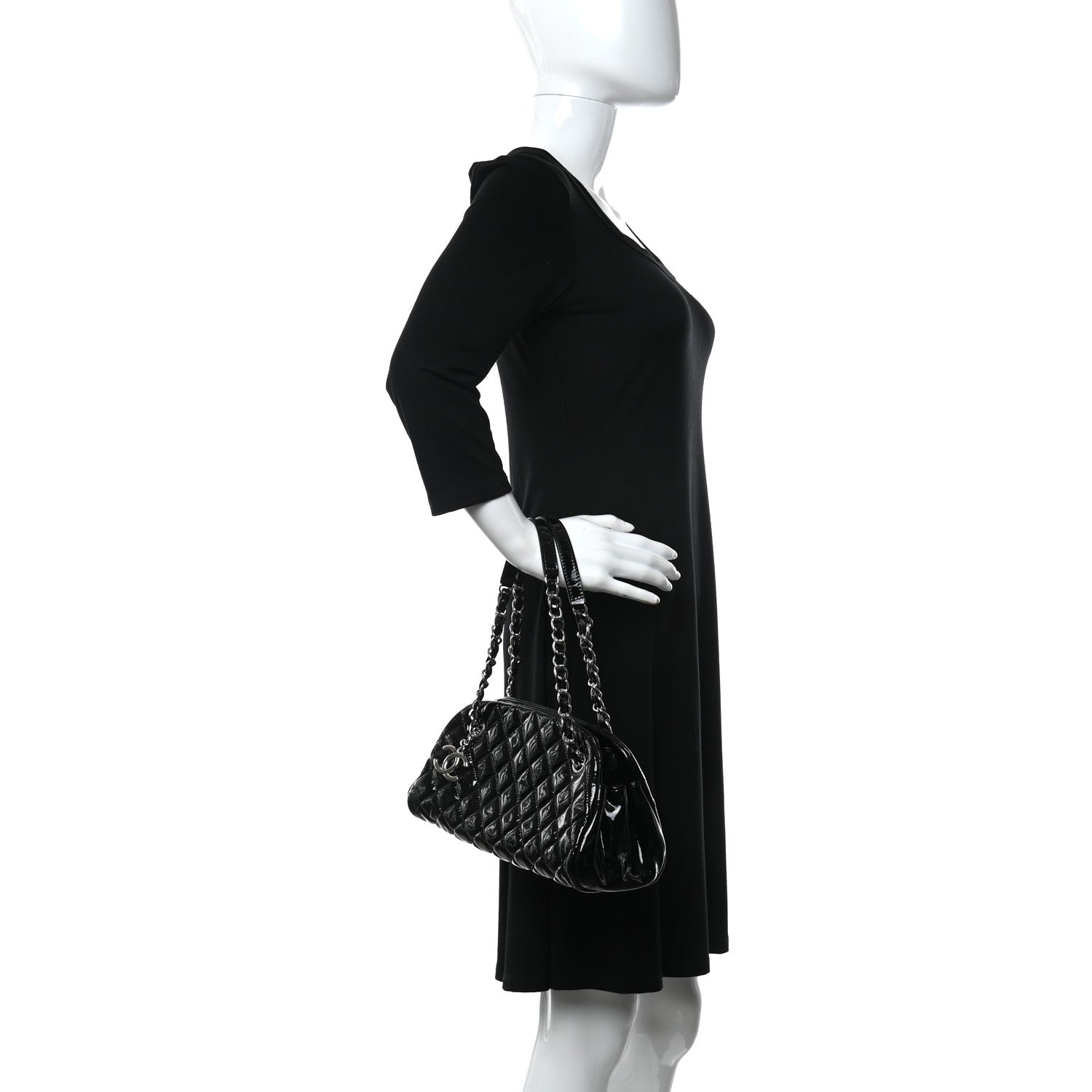 Chanel Patent Quilted Small Just Mademoiselle Bowling Bag Black 3 of 11