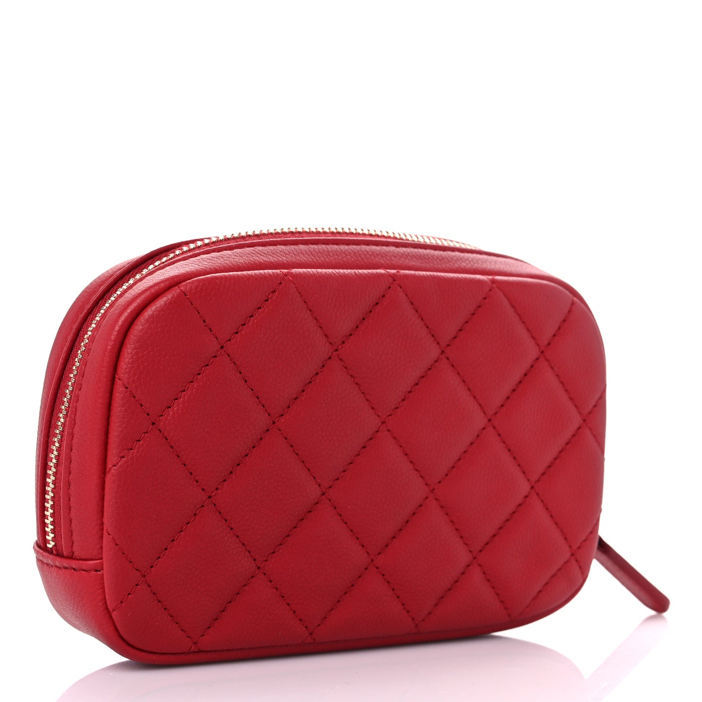 Caviar Quilted Small Curvy Pouch Cosmetic Case Dark Red