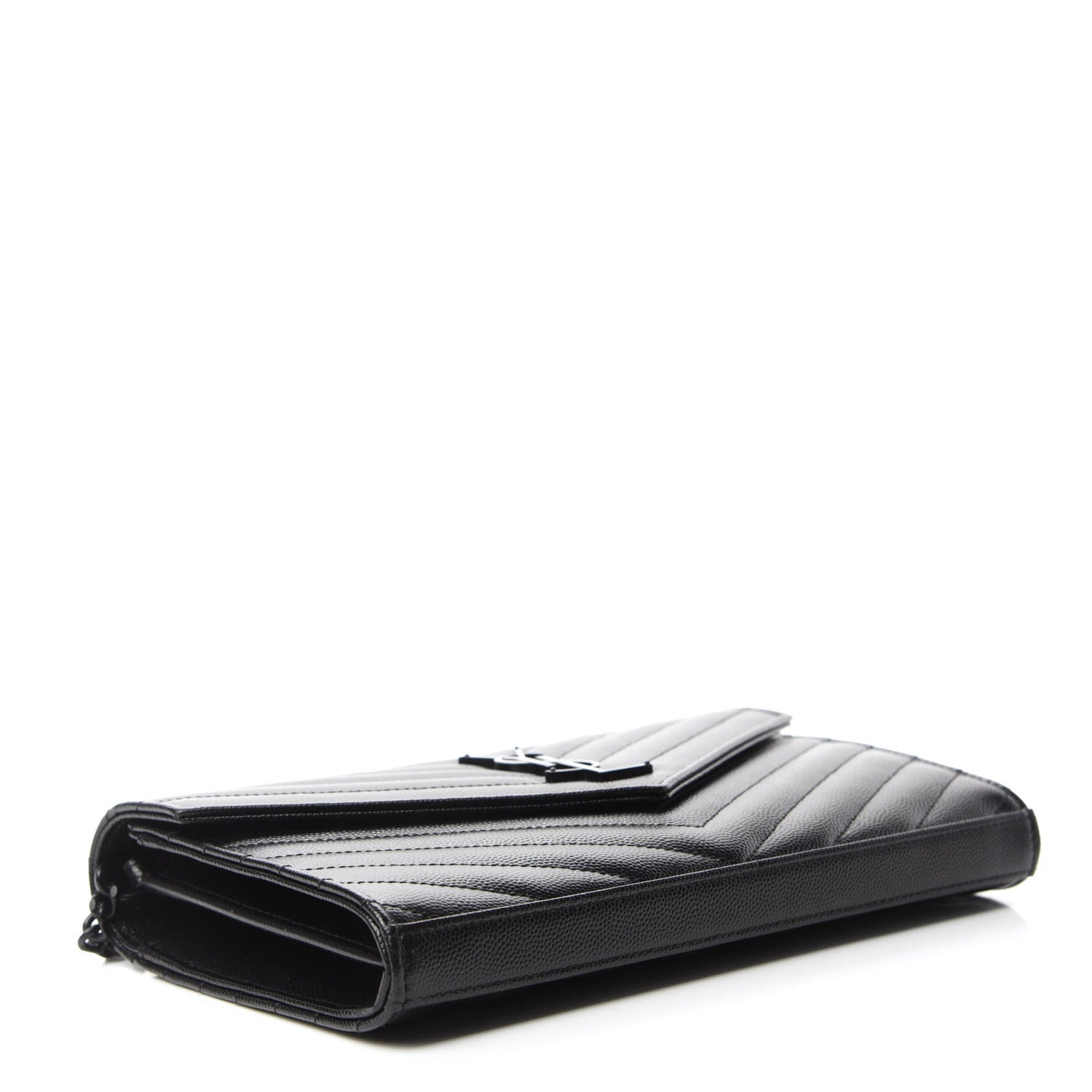 Saint Laurent Grain De Poudre Matelasse Chevron Monogram Chain Wallet Black 4 of 11