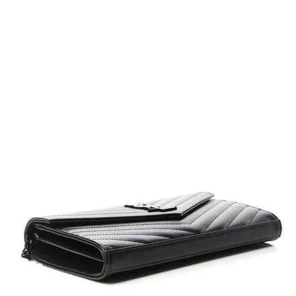 Saint Laurent Grain De Poudre Matelasse Chevron Monogram Chain Wallet Black 4 of 11