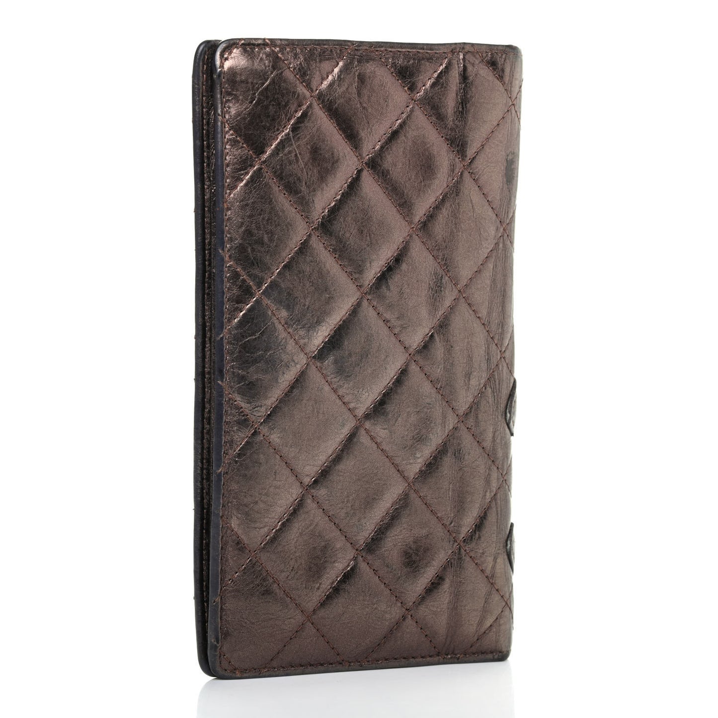 Aged Calfskin Quilted Cambon Yen Wallet Bronze