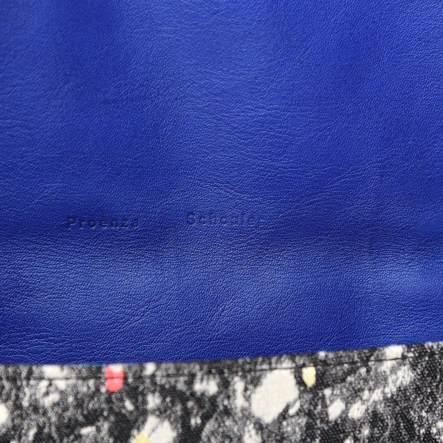 Proenza Schouler Canvas Carpet Print Lambskin Small Lunch Bag Clutch Charcoal Electric Blue 6 of 7