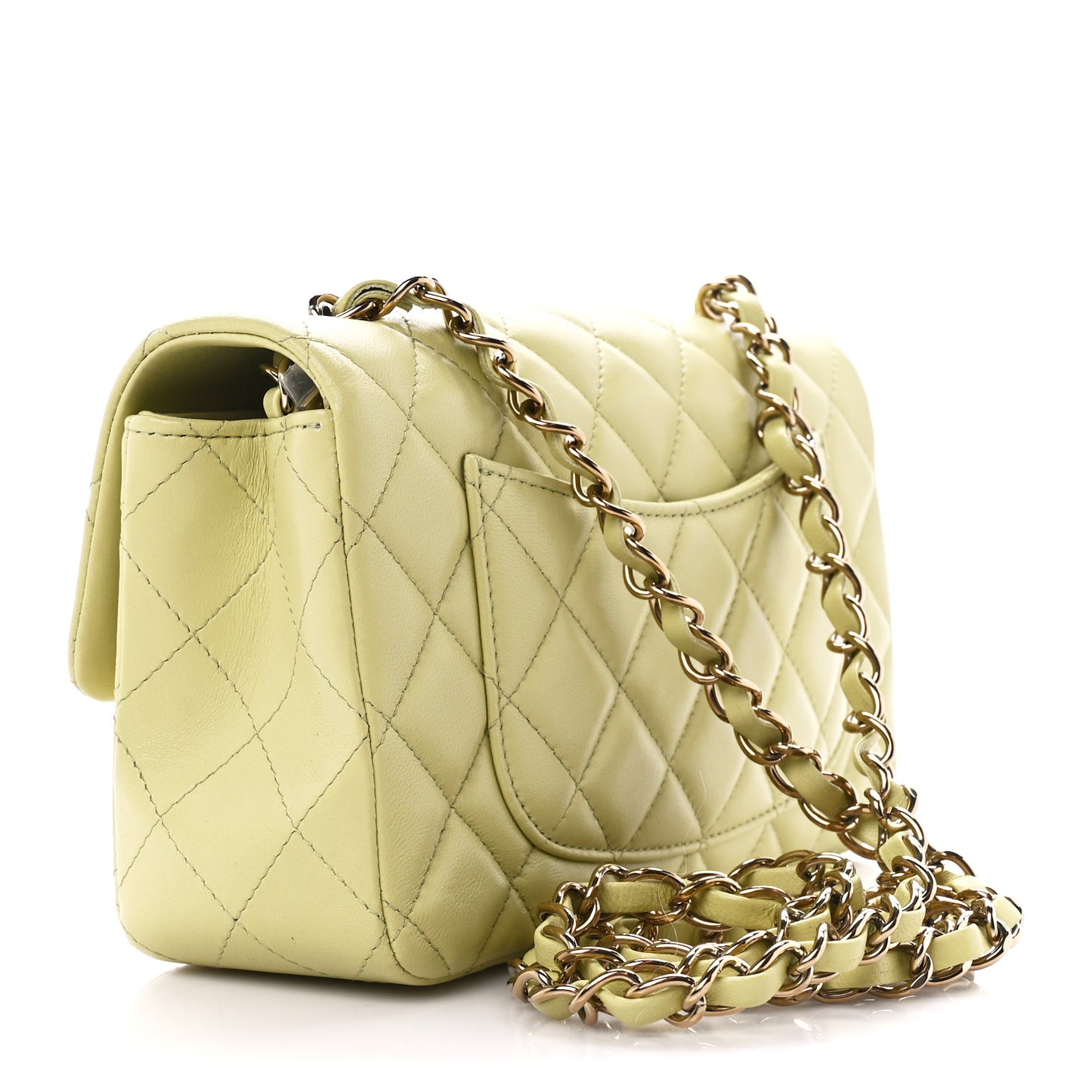 Lambskin Quilted Mini Rectangular Flap Light Green