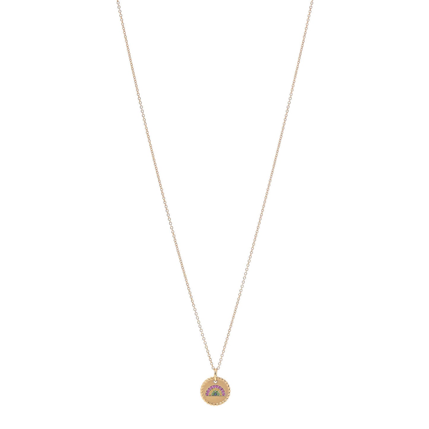 18K Yellow Gold Pink Yellow Blue Sapphire Tsavorite Collectibles Rainbow Pendant Necklace