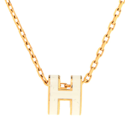 Hermes Lacquered Gold Mini Pop H Pendant Necklace White 3 of 7