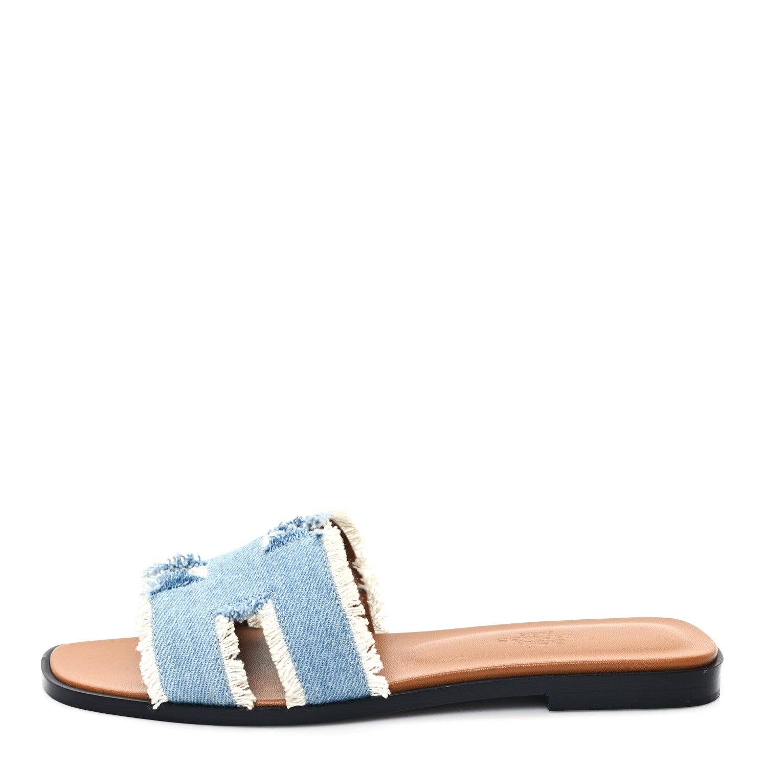 Hermes Denim Oran Fringe Sandals 36.5 Bleu Clair 1 of 9