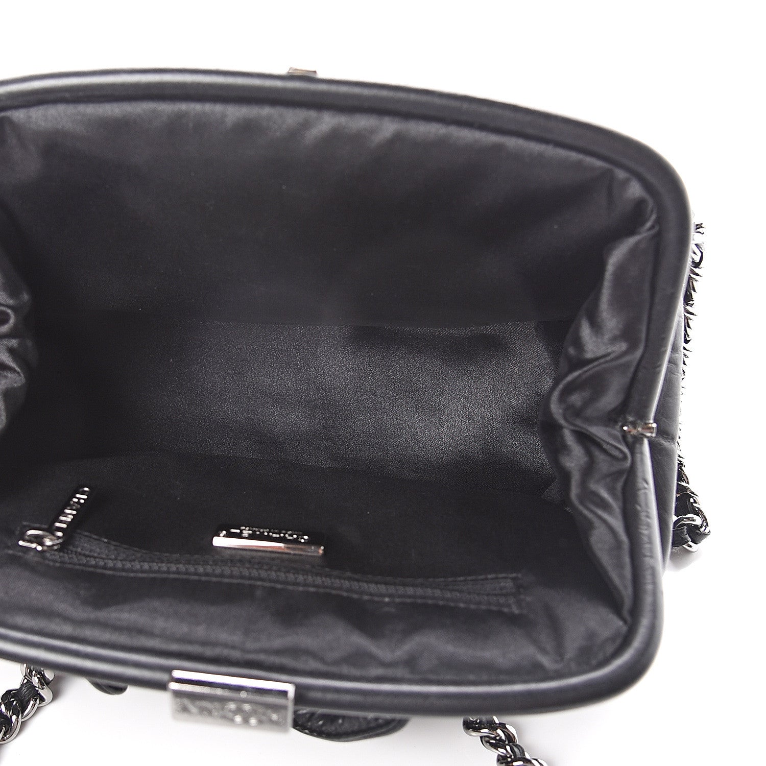 Chanel Distressed Lambskin Paris NY Framed Pleated Pouch Bag Black 4 of 9