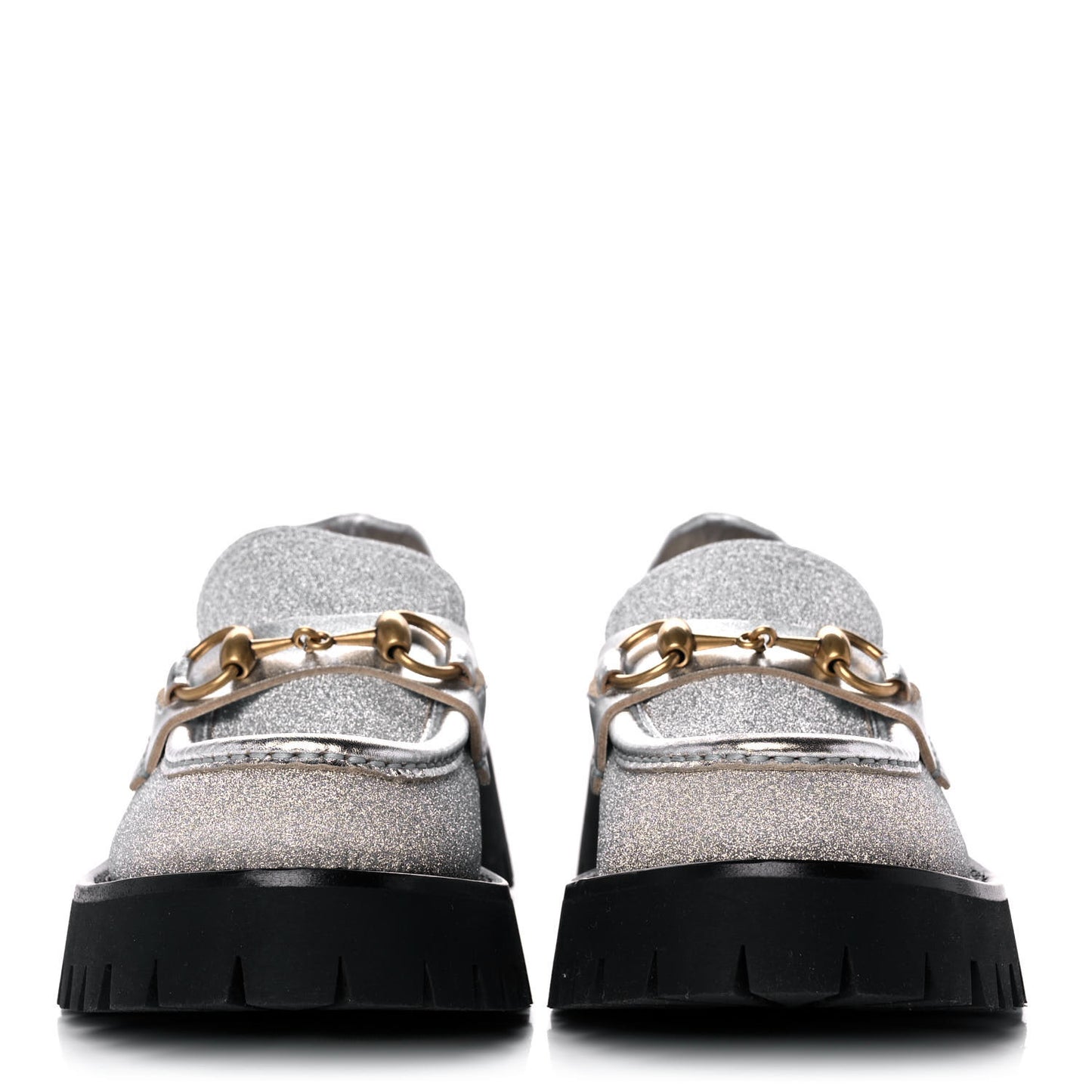 Mini Diamond Storm Silk Calfskin Womens Harald Horsebit 25mm Platform Loafers 36 Silver