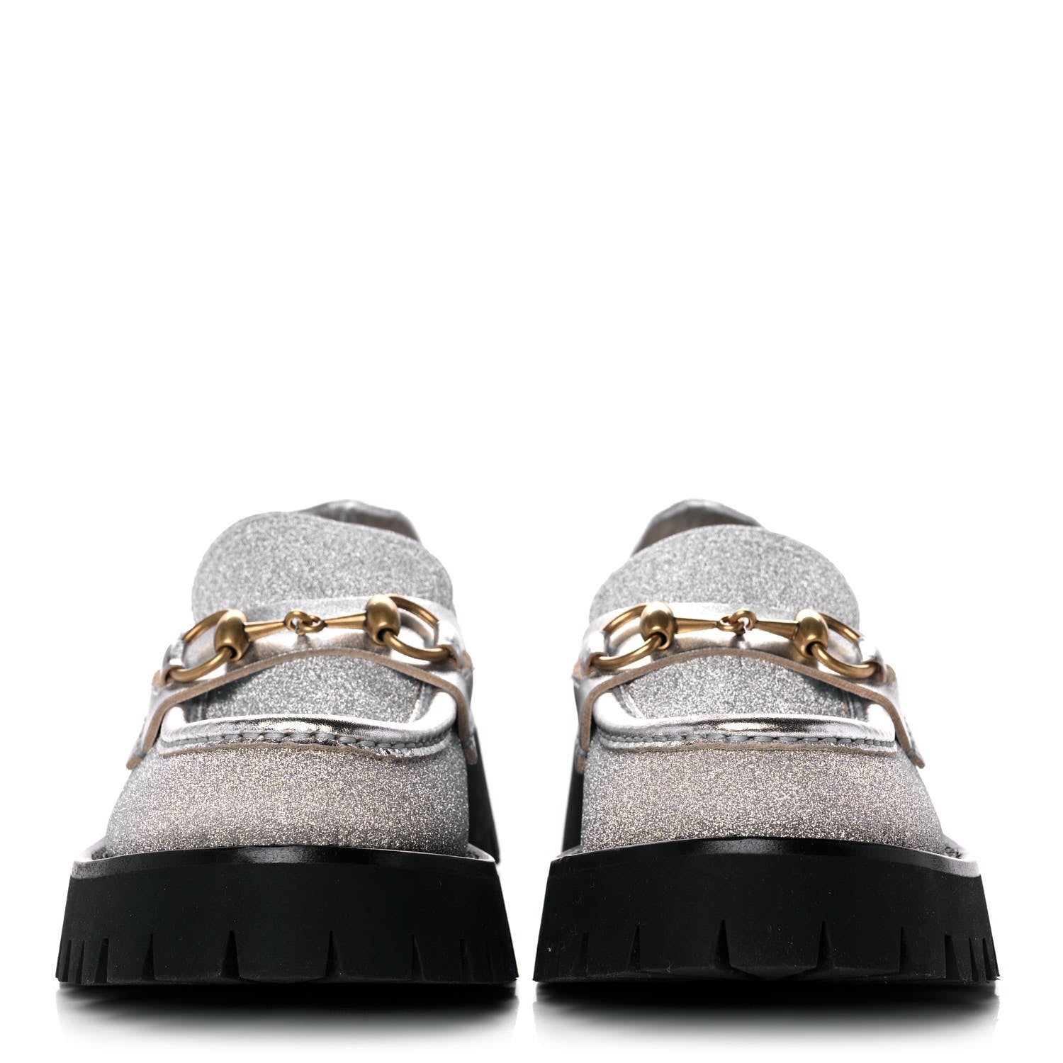 Gucci Mini Diamond Storm Silk Calfskin Womens Harald Horsebit 25mm Platform Loafers 36 Silver 2 of 11