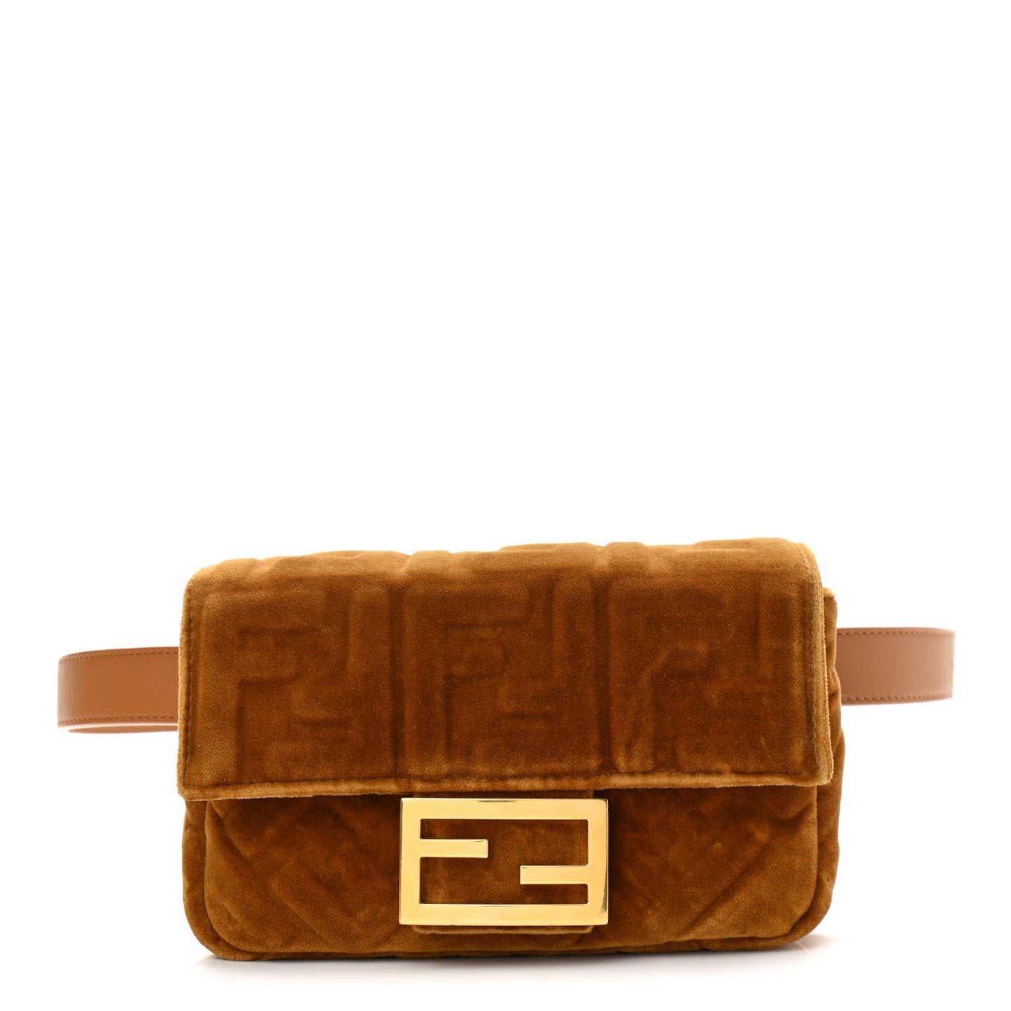 Velvet FF Embossed Hip Belt Baguette Bag Caramel