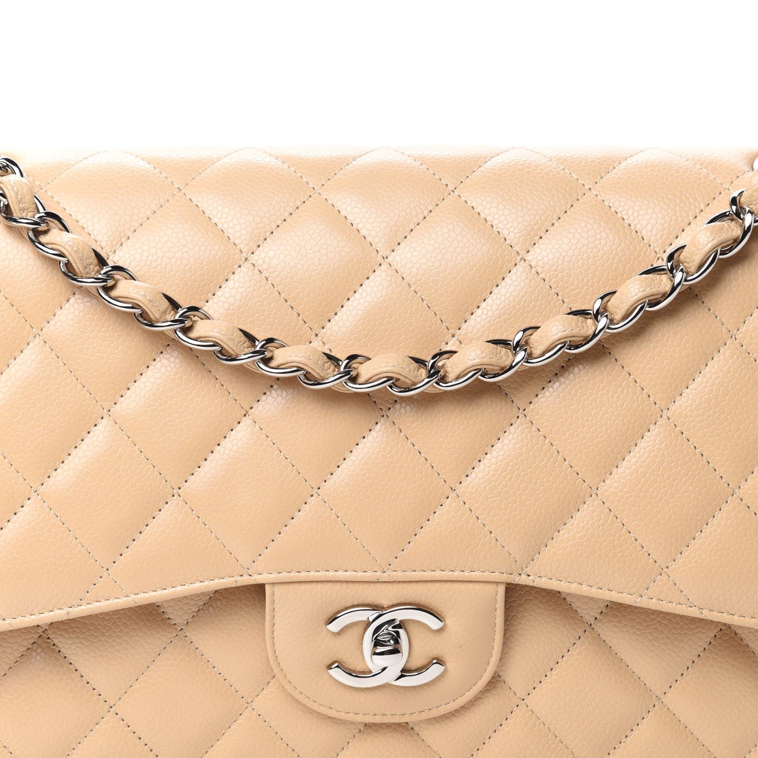Chanel Caviar Quilted Jumbo Double Flap Light Beige 10 of 10