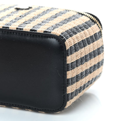 Chanel Raffia Jute Striped Small Vanity Case With Chain Black Beige 10 of 10