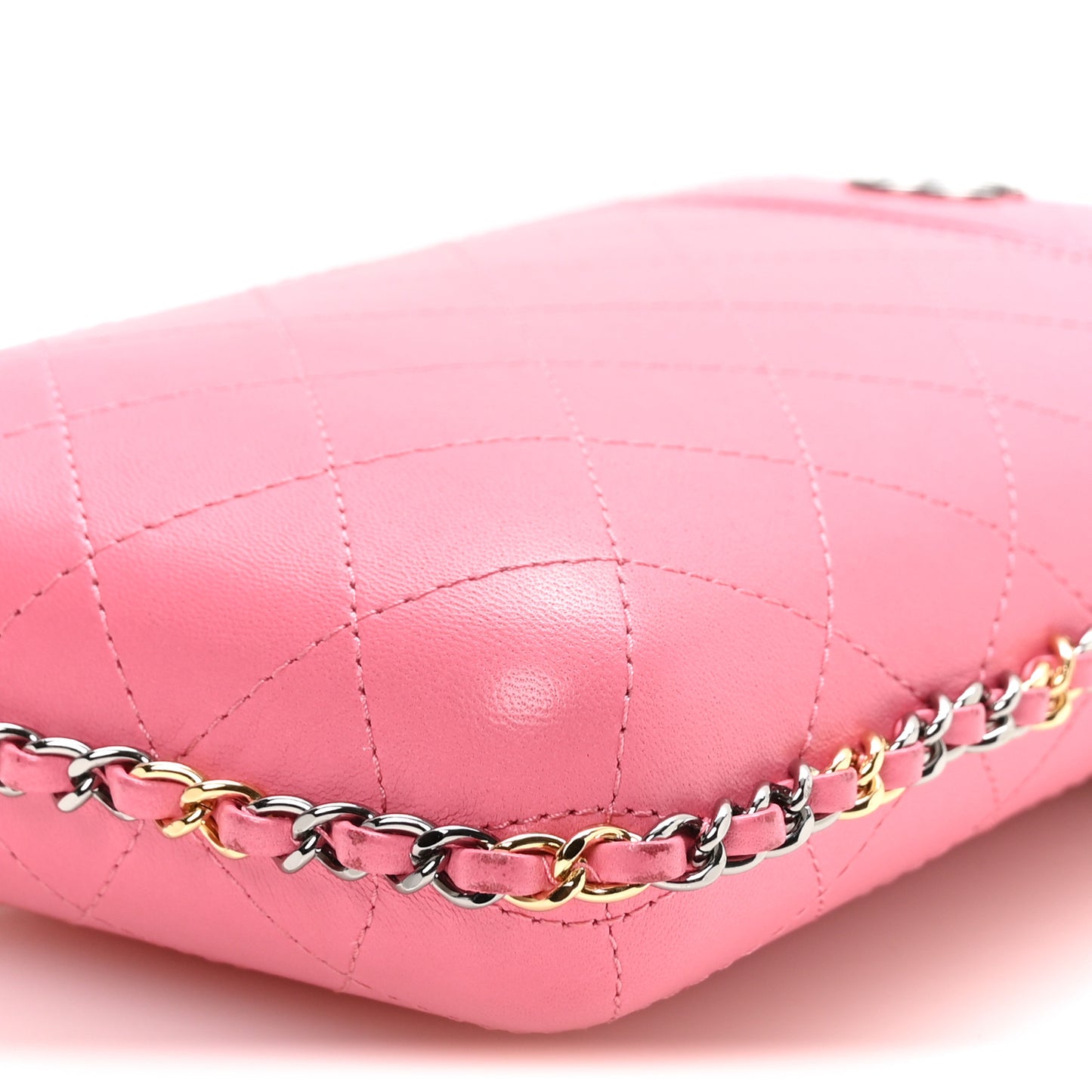 Lambskin Quilted Chain Around Phone Holder Pink