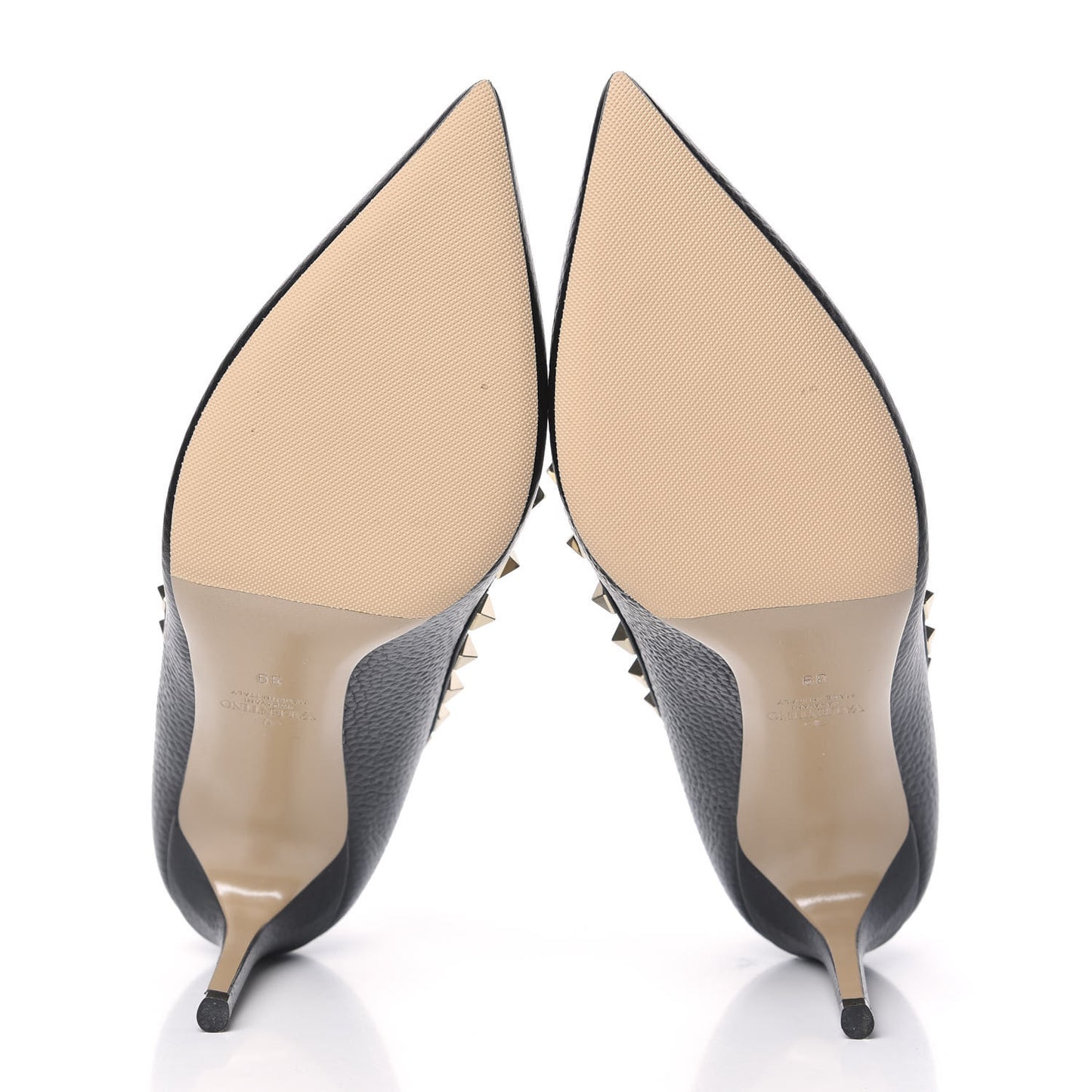 Pebbled Calfskin Rockstud 85mm Pumps 39 Black