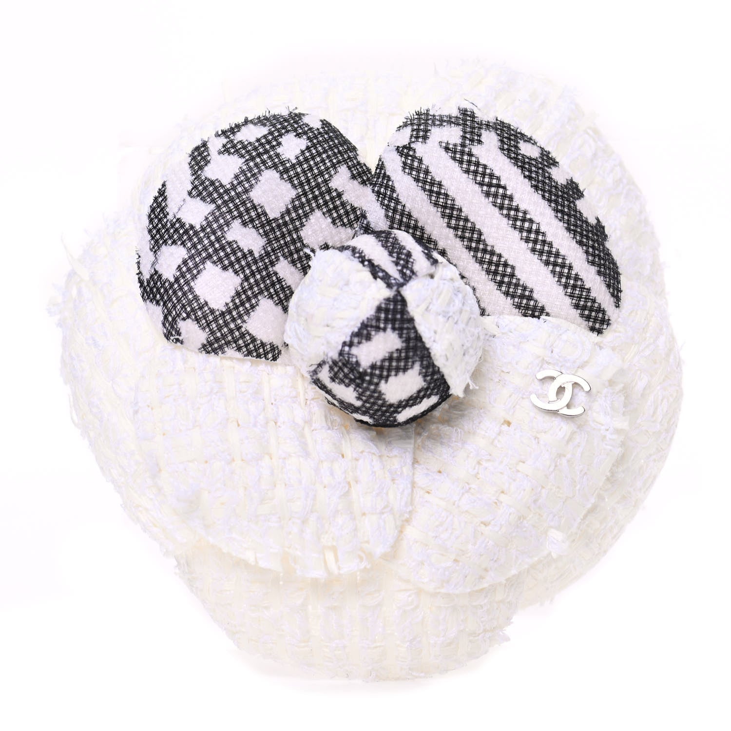 Chanel Fantasy Tweed Camellia Pin Brooch Ivory 1 of 5