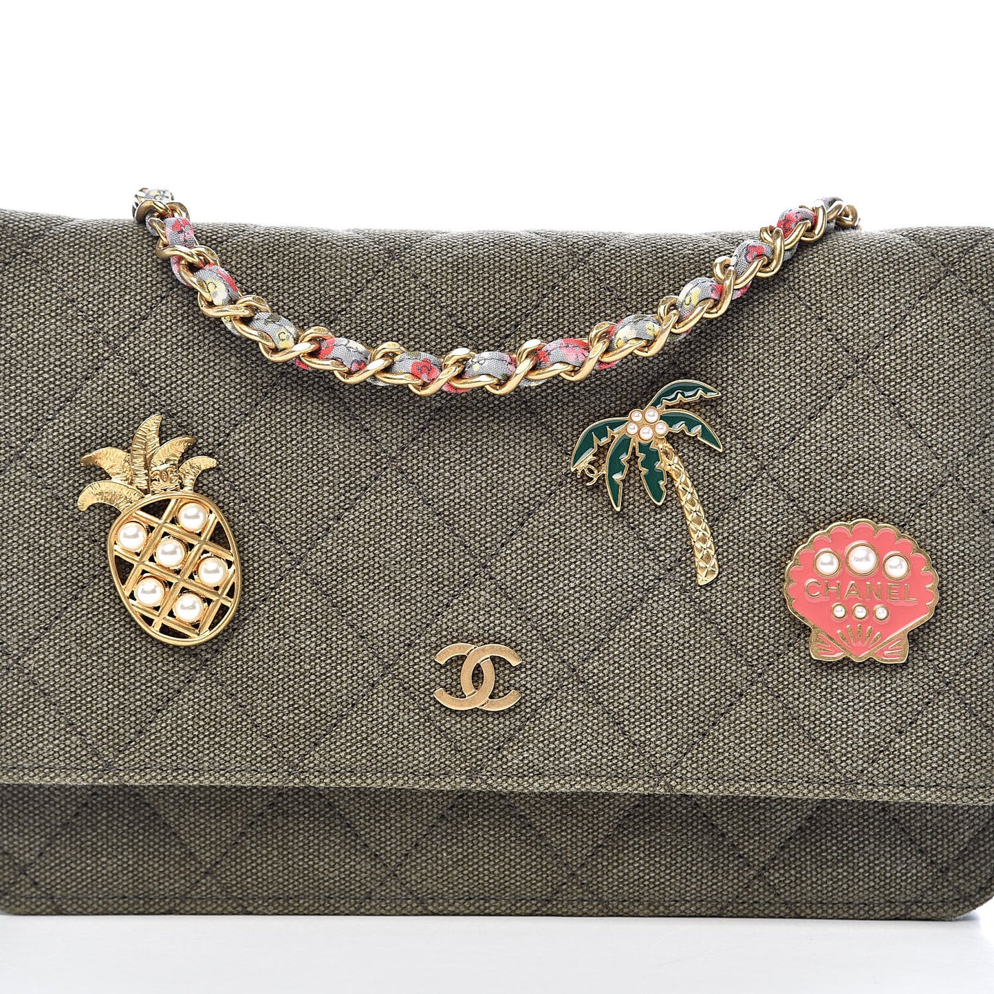 Canvas Quilted Coco Cuba Charms Wallet On Chain WOC Khaki