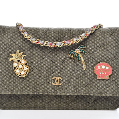 Chanel Canvas Quilted Coco Cuba Charms Wallet On Chain WOC Khaki 10 of 10