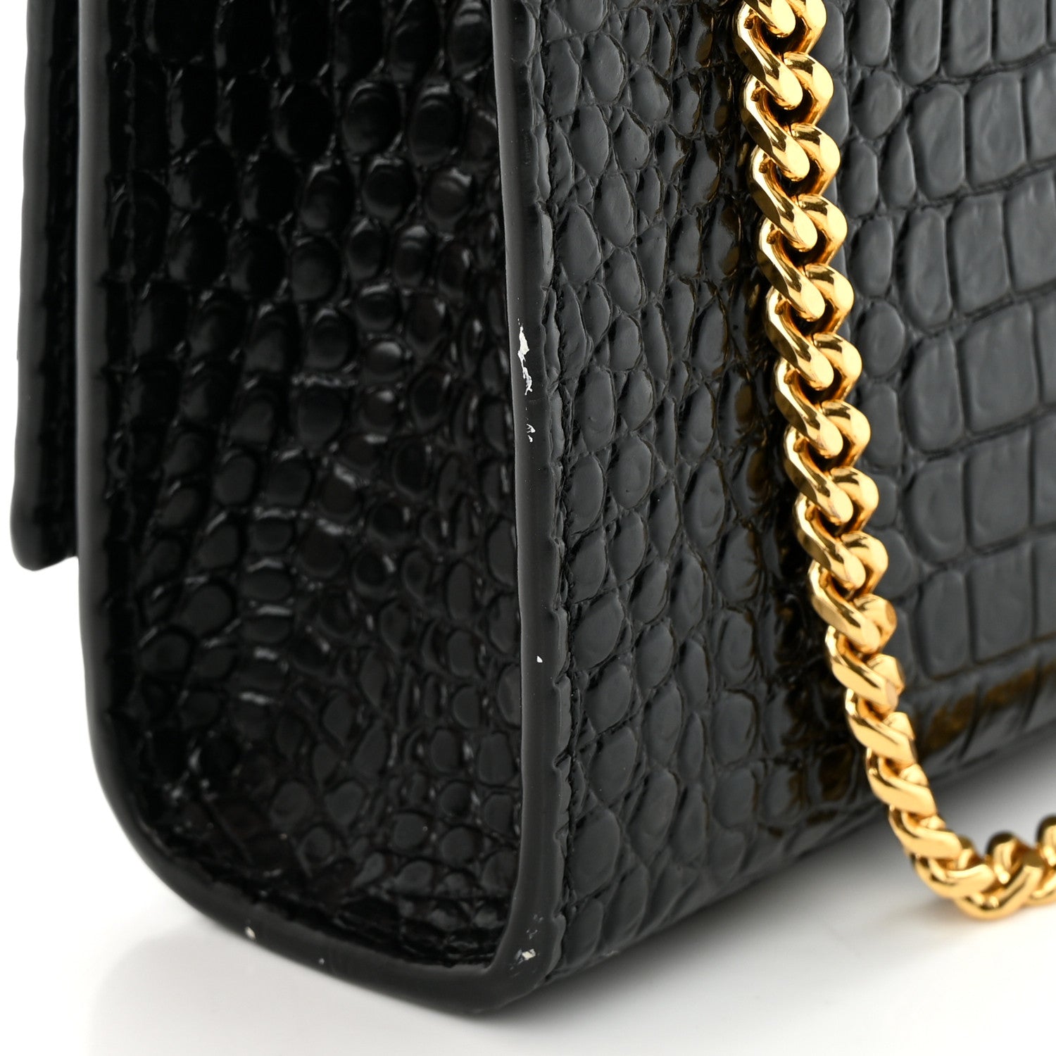 Saint Laurent Calfskin Crocodile Embossed Medium Classic Monogram Kate Tassel Satchel Black 12 of 13