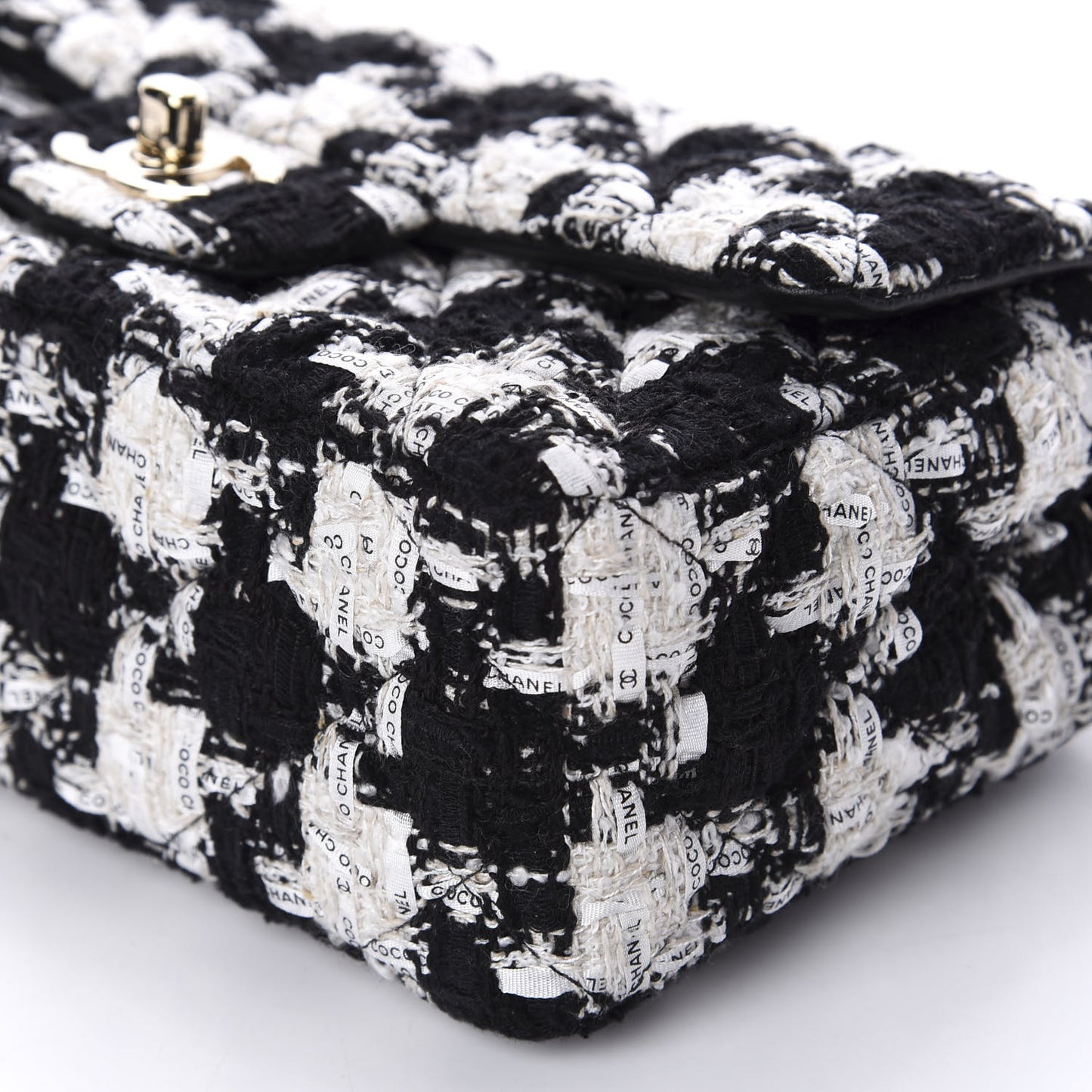 Tweed Quilted Mini Rectangular Flap Black Ecru White