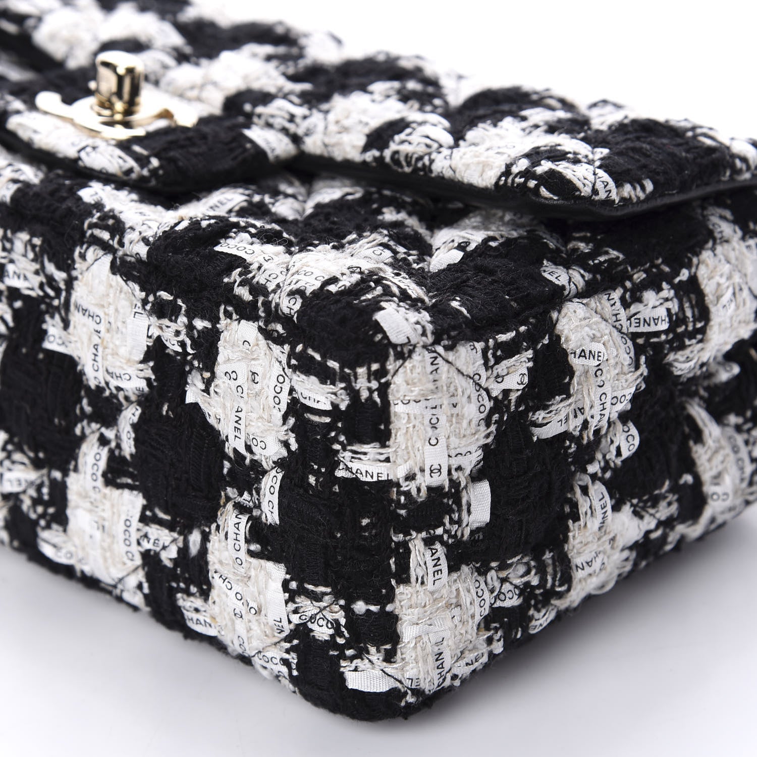 Chanel Tweed Quilted Mini Rectangular Flap Black Ecru White 7 of 11