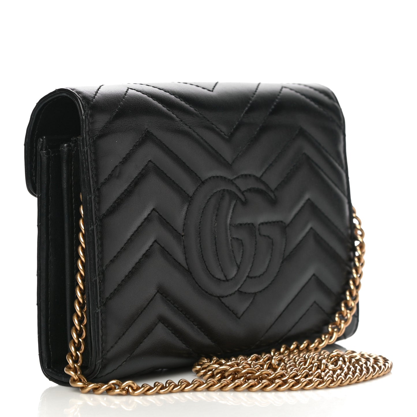 Calfskin Matelasse GG Marmont Chain Wallet Black