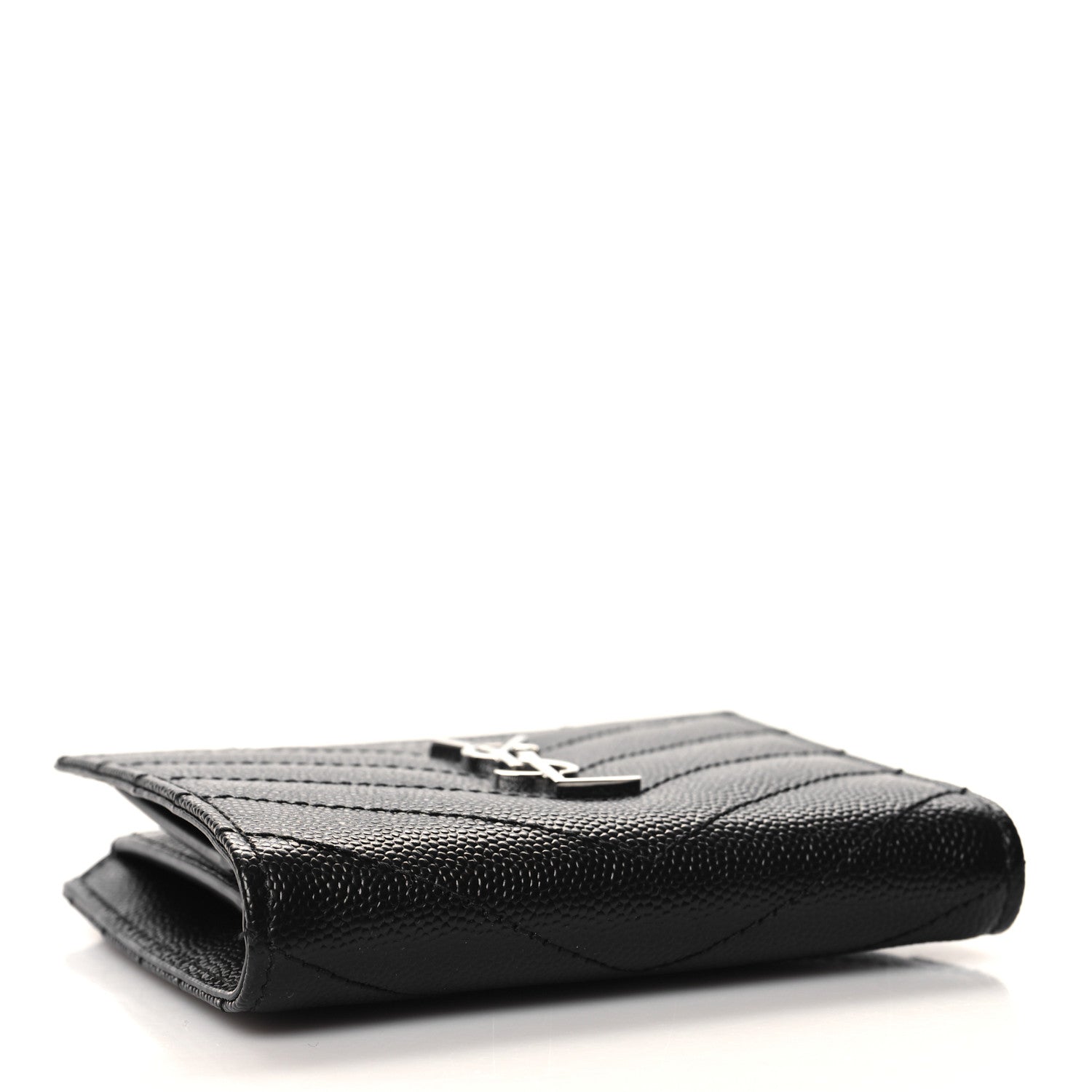 Saint Laurent Grain De Poudre Matelasse Chevron Monogram Zipped Card Case Black 4 of 8