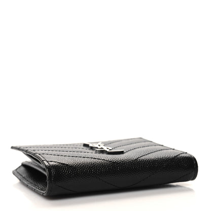 Saint Laurent Grain De Poudre Matelasse Chevron Monogram Zipped Card Case Black 4 of 8
