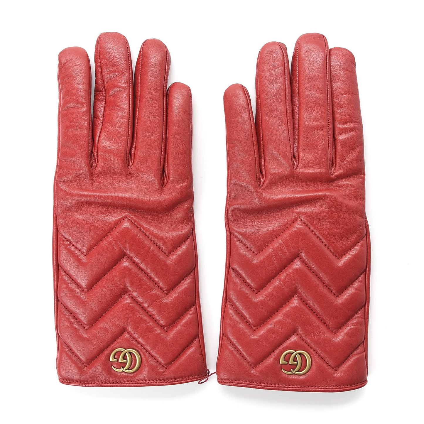 Nappa GG Marmont Chevron Gloves 7 Red