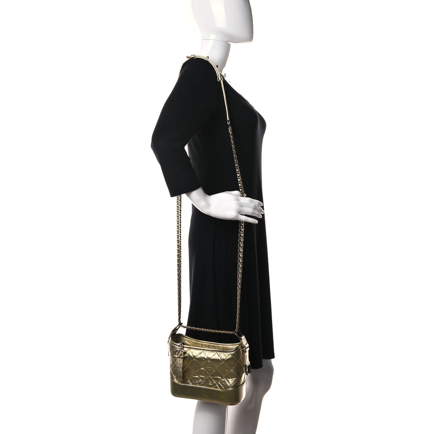 Metallic Aged Calfskin Quilted Small Gabrielle Hobo Gold