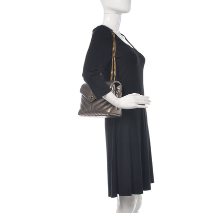 Saint Laurent Metallic Calfskin Y Quilted Monogram Small Loulou Chain Satchel Brown Metallic 2 of 9