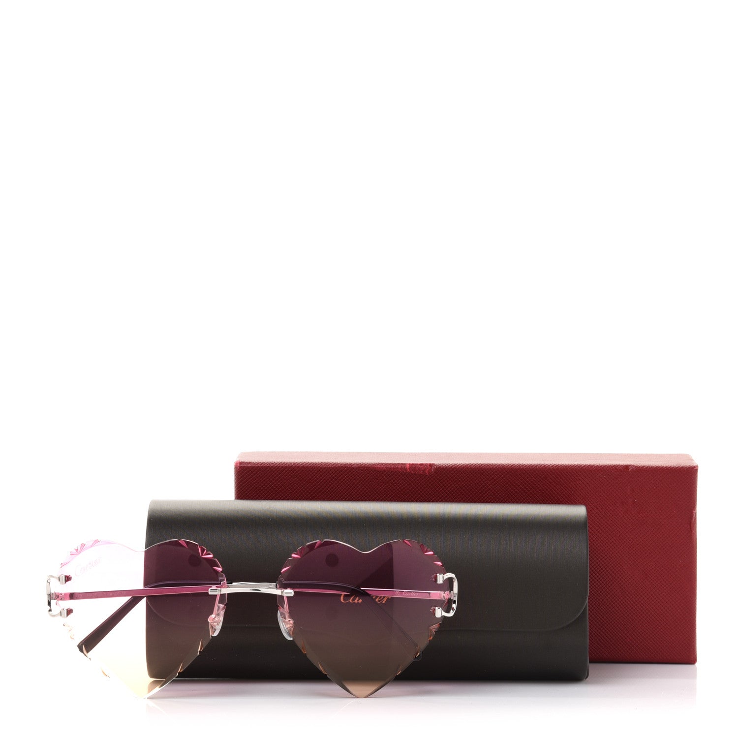 Cartier Metal Rimless Heart Sunglasses CA5F02AE Pink Yellow 9 of 9