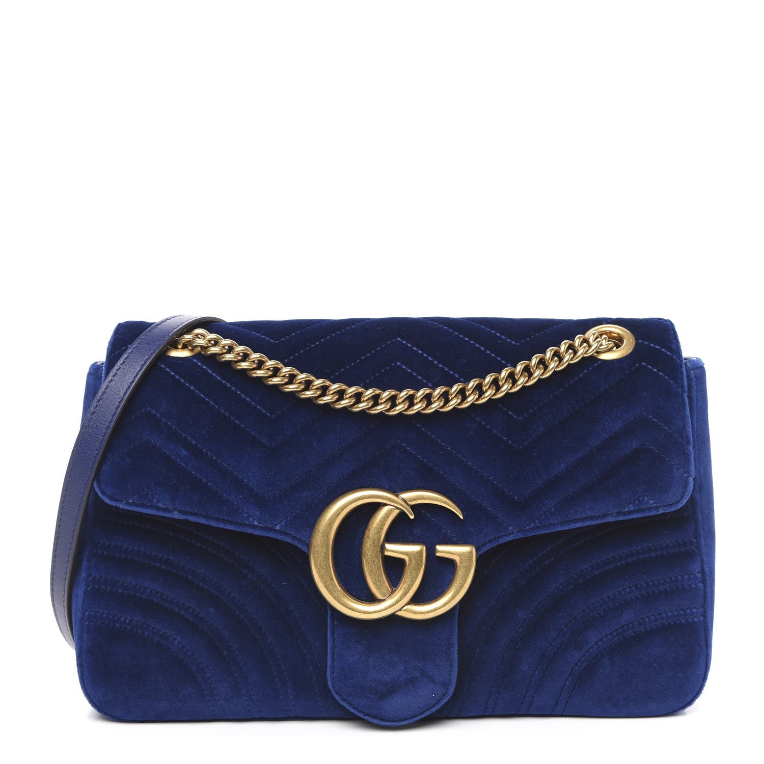 Gucci Velvet Matelasse Medium GG Marmont Shoulder Bag Cobalt Blue 1 of 12
