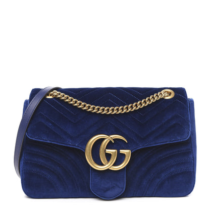 Gucci Velvet Matelasse Medium GG Marmont Shoulder Bag Cobalt Blue 1 of 12
