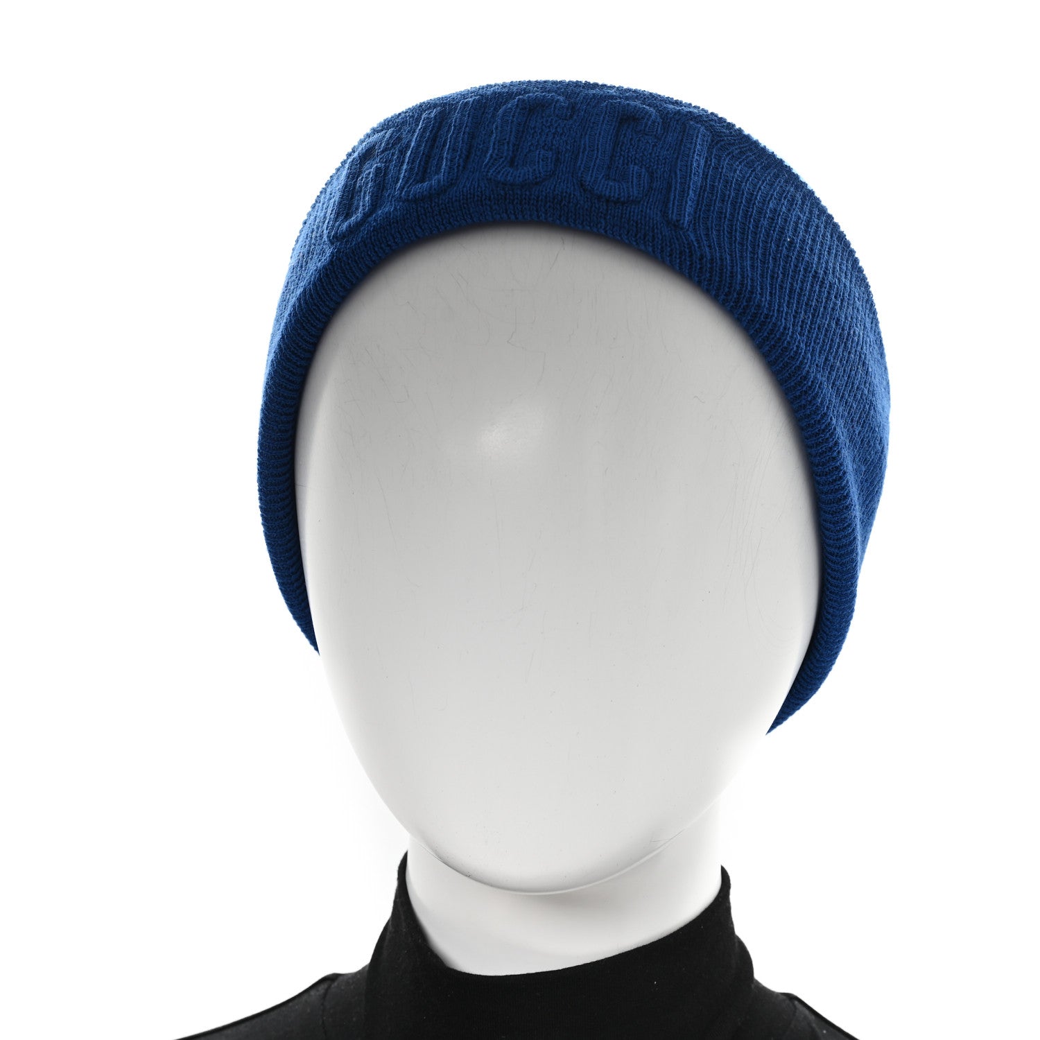 Gucci Wool Knit Logo Embroidered Beanie Hat M Blue 2 of 4