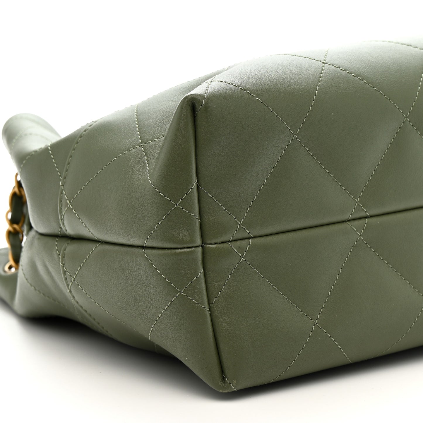 Calfskin Stitched Shopping Bag Khaki