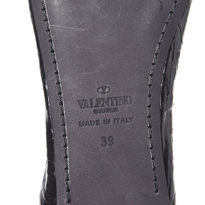 Valentino Garavani Crackled Calfskin Rockstud Chain Ankle Ballerina Flats 39 Black 8 of 14