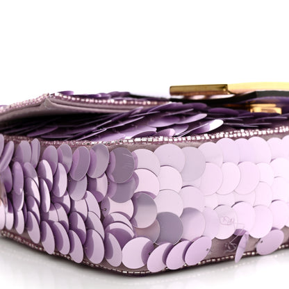 Fendi Satin Sequin Paillettes Shiny Nappa Mini Baguette 1997 Lilla 10 of 12