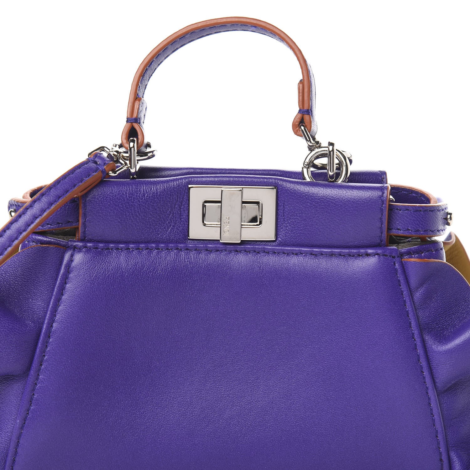 Fendi Shiny Nappa Waves Bi-Color Micro Peekaboo Iconic Satchel Purple Amber 9 of 11