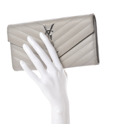Saint Laurent Grain De Poudre Matelasse Chevron Monogram Flap Wallet Souris 2 of 11