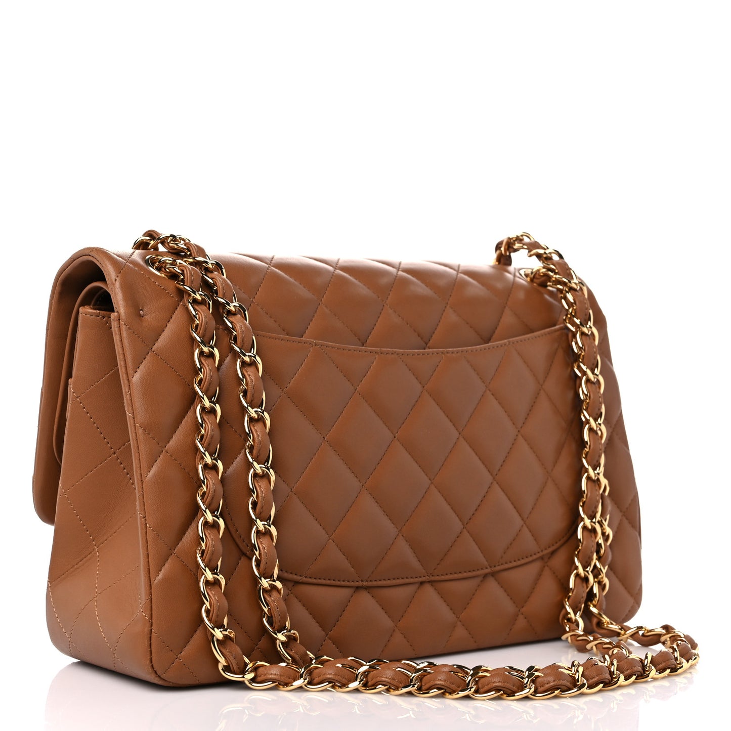 Lambskin Quilted Jumbo Double Flap Brown