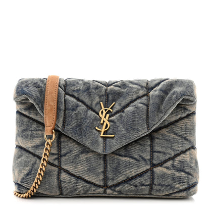 Saint Laurent Denim Quilted Toy Loulou Puffer Monogram Chain Satchel Blue Cinnamon 1 of 11