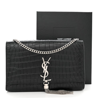 Saint Laurent Calfskin Crocodile Embossed Medium Classic Monogram Kate Tassel Satchel Black 11 of 11