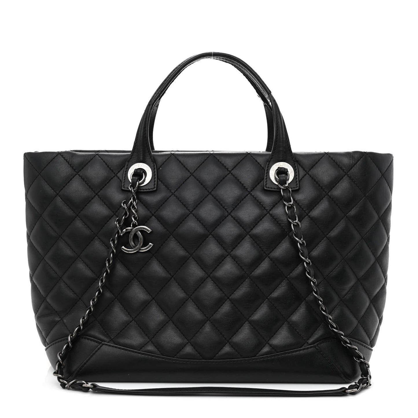 Calfskin Quilted Small Easy Shopping Tote Black